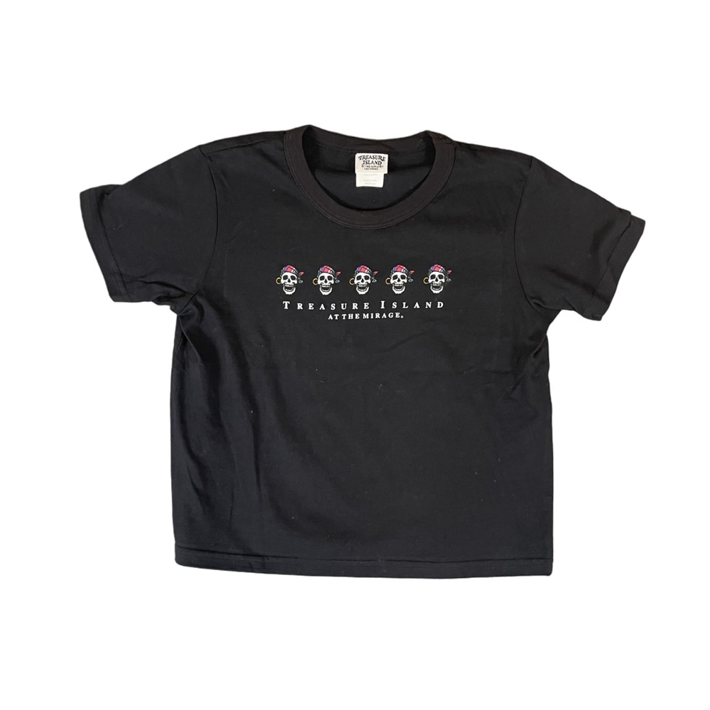 Women's Treasure Island Black Short Sleeve Tee M with Skull Graphic